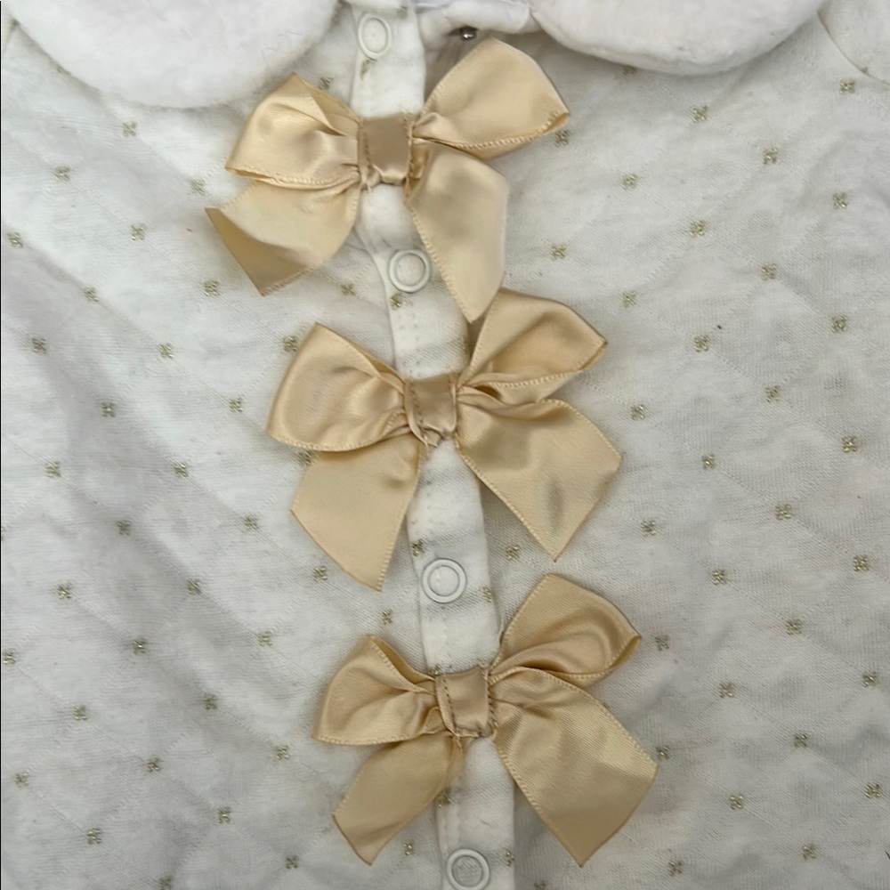 Nicole Miller Cream Quilted Footie with Gold Bows - Picture 3 of 5